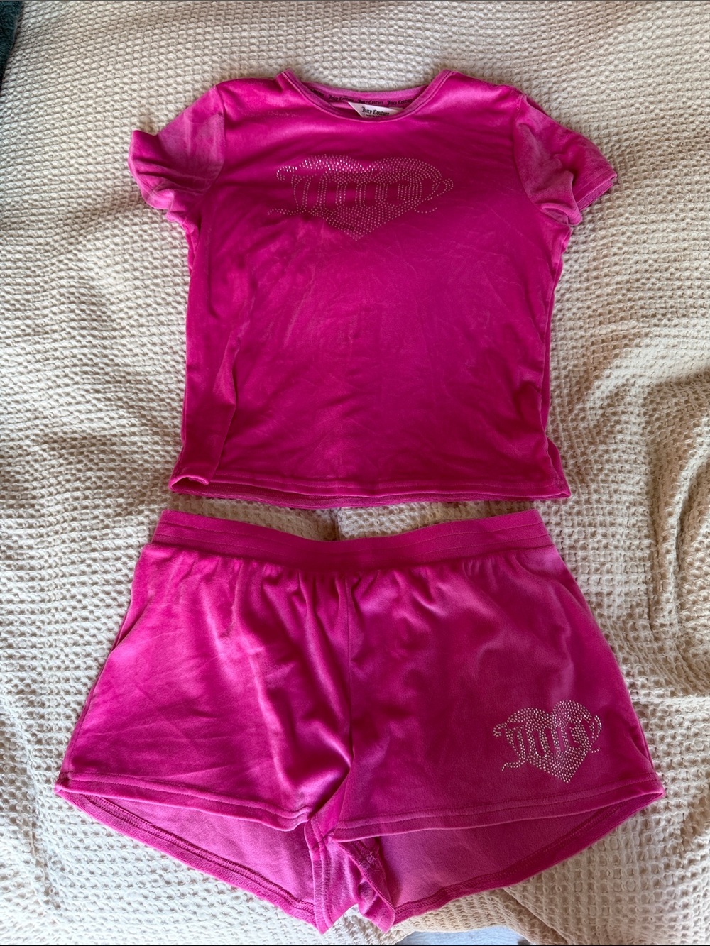 Juicy Couture Hot Pink Velour Rhinestone Lounge Set Y2K